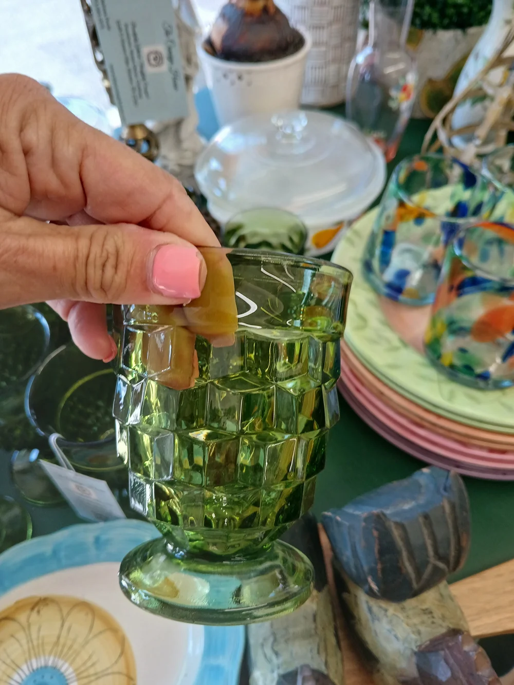 Indiana Glass Emerald Green Diamond Pattern Goblets - Set